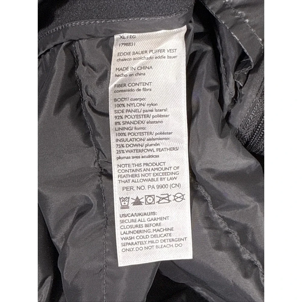 Eddie‎ Bauer Puffer Vest Mens Size Extra Large Gray Full Zip 550 Down Outdoors